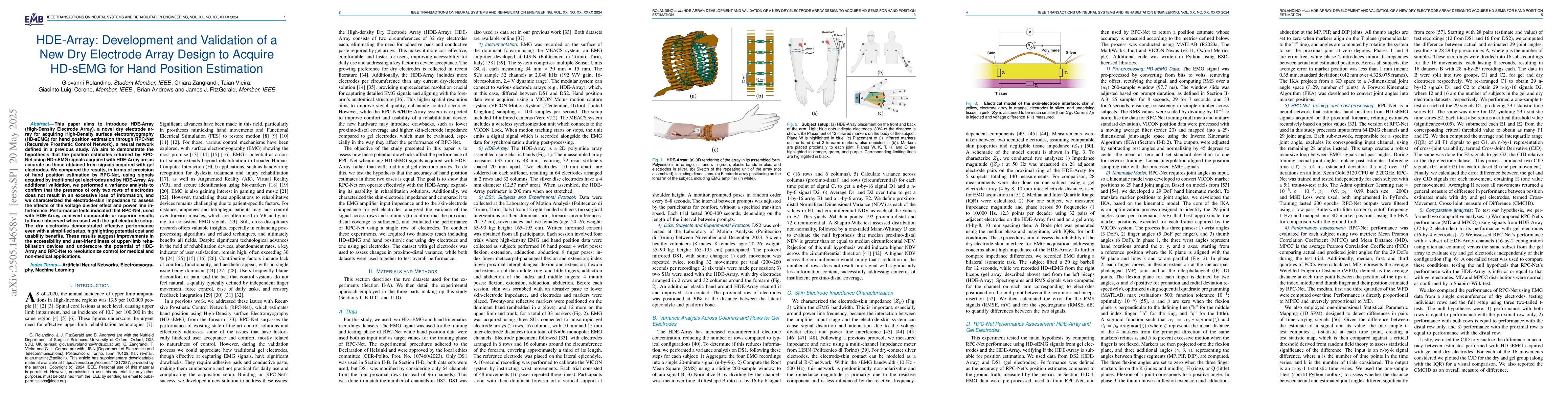 Thumbnail for HDE-Array: Development and Validation of a New Dry Electrode Array
  Design to Acquire HD-sEMG for Hand Position Estimation