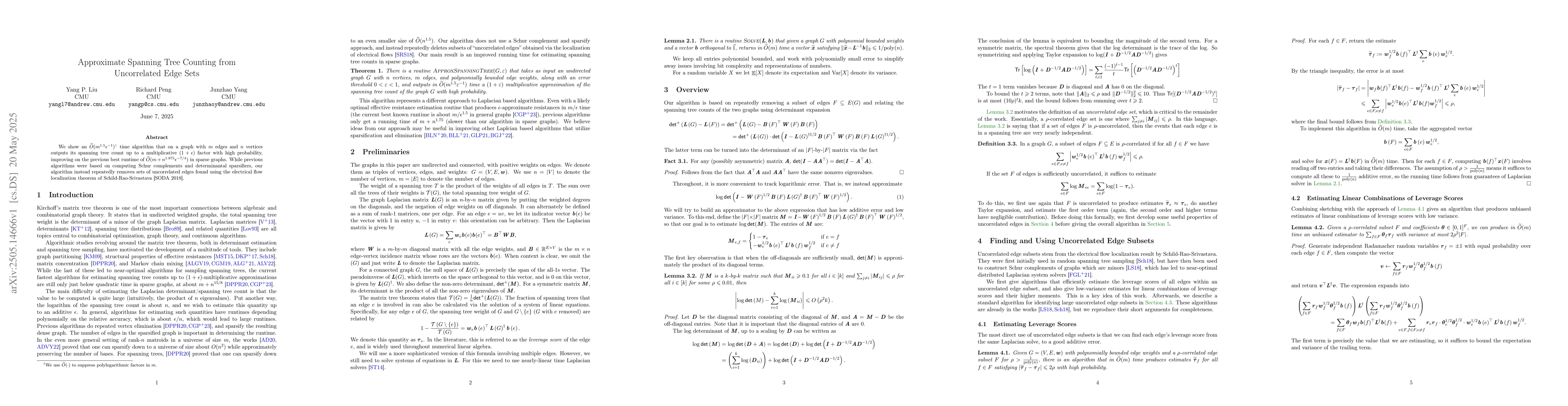 Thumbnail for Approximate Spanning Tree Counting from Uncorrelated Edge Sets