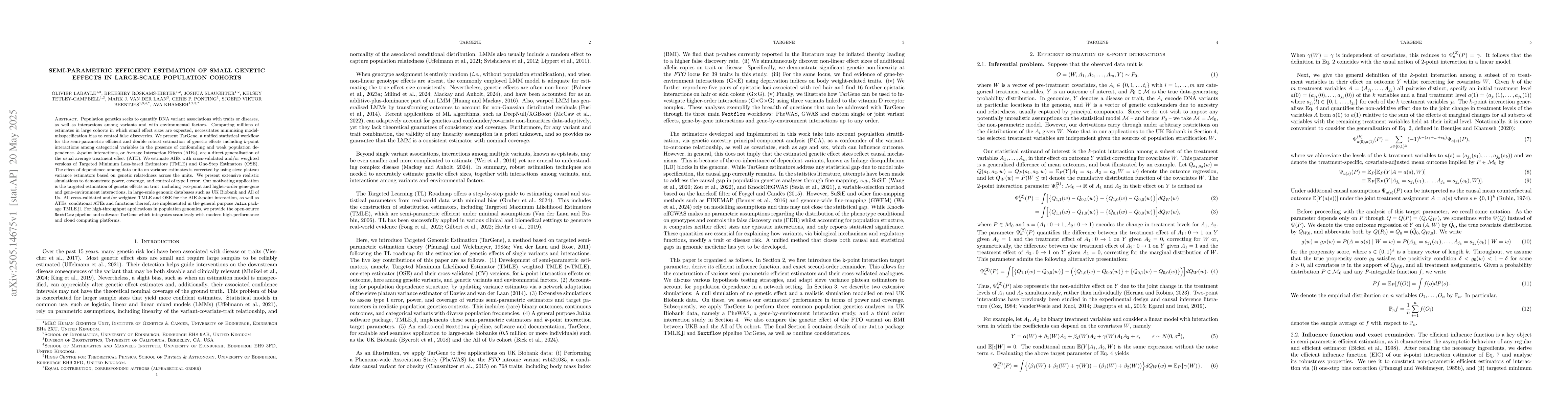Thumbnail for Semi-parametric efficient estimation of small genetic effects in
  large-scale population cohorts