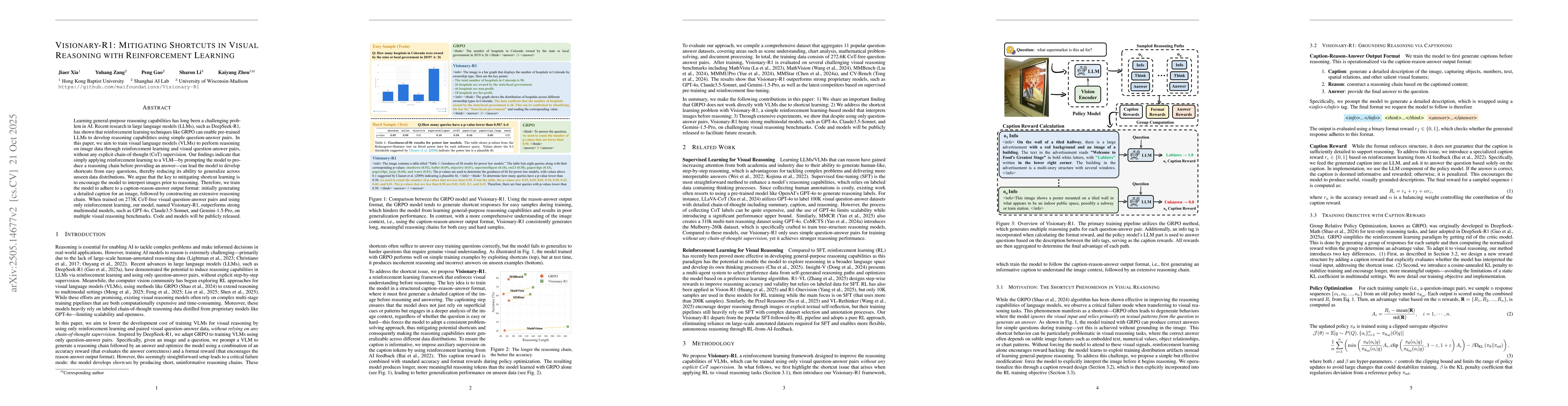 Thumbnail for Visionary-R1: Mitigating Shortcuts in Visual Reasoning with
  Reinforcement Learning