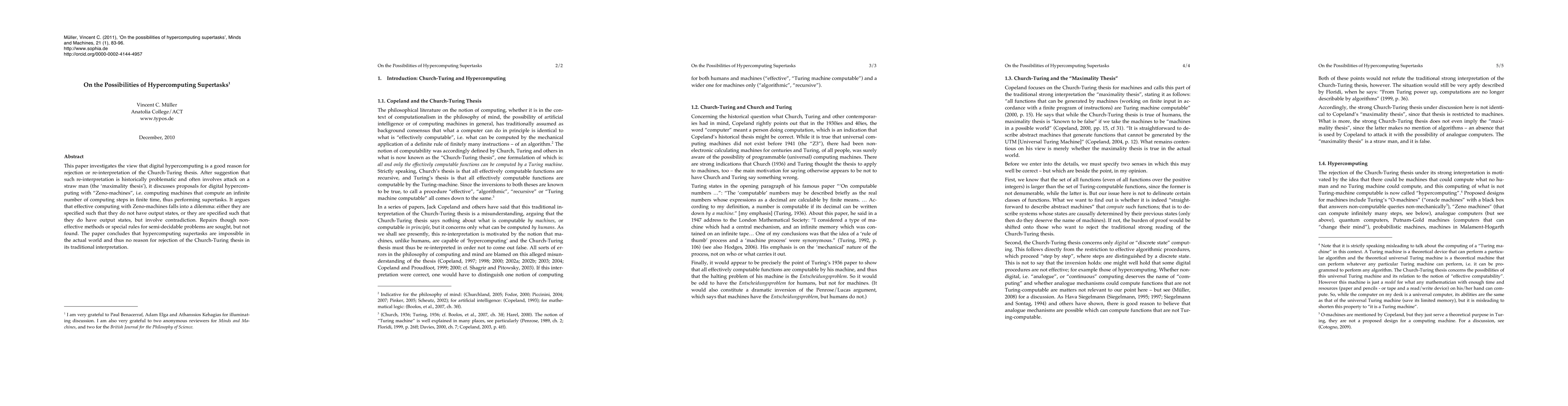 Thumbnail for On the Possibilities of Hypercomputing Supertasks