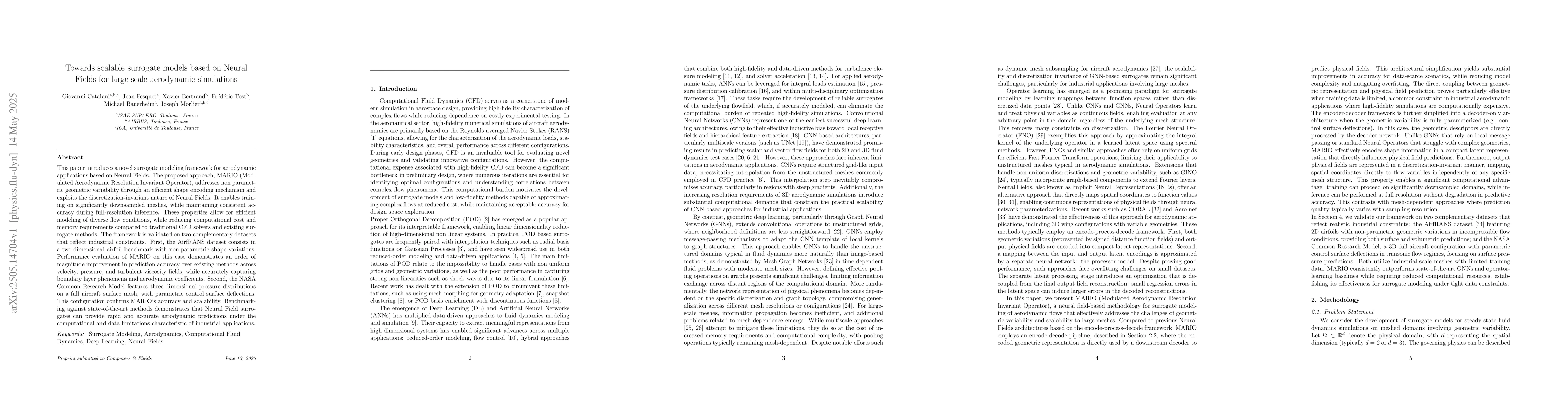 Thumbnail for Towards scalable surrogate models based on Neural Fields for large scale
  aerodynamic simulations