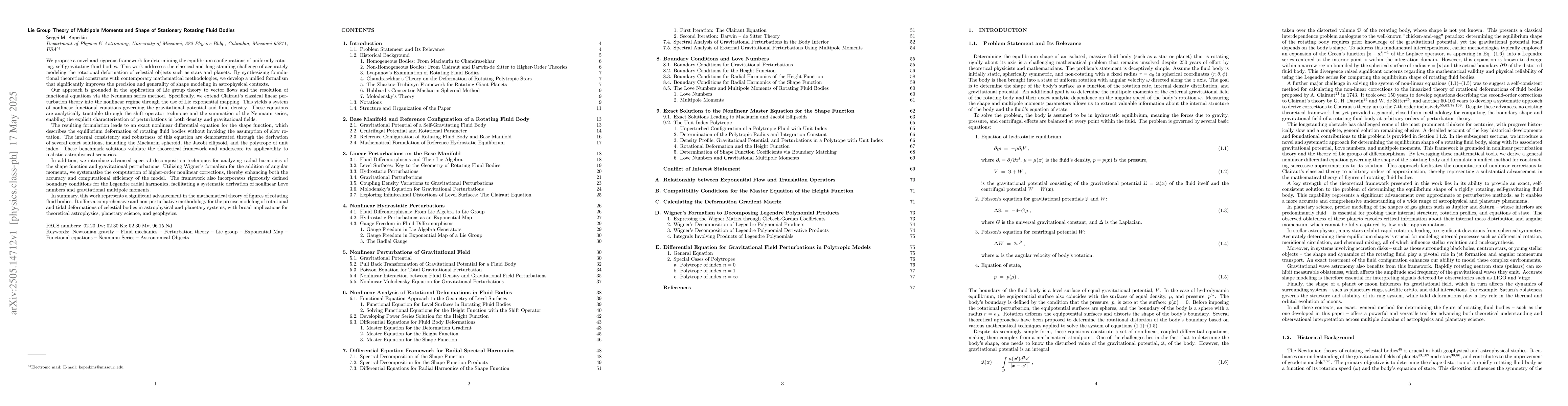 Thumbnail for Lie Group Theory of Multipole Moments and Shape of Stationary Rotating
  Fluid Bodies