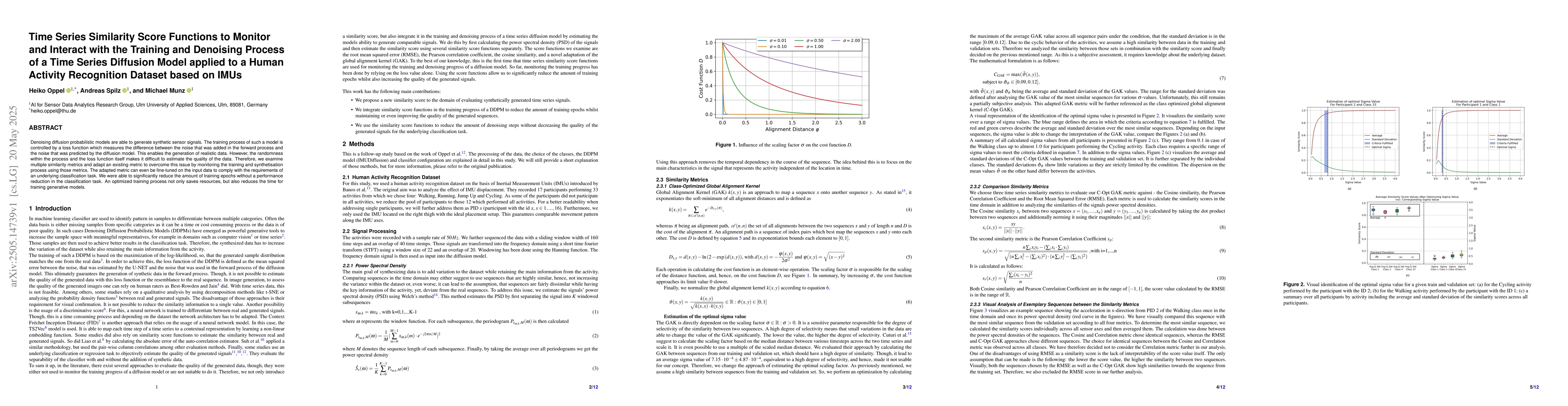 Thumbnail for Time Series Similarity Score Functions to Monitor and Interact with the
  Training and Denoising Process of a Time Series Diffusion Model applied to a
  Human Activity Recognition Dataset based on IMUs