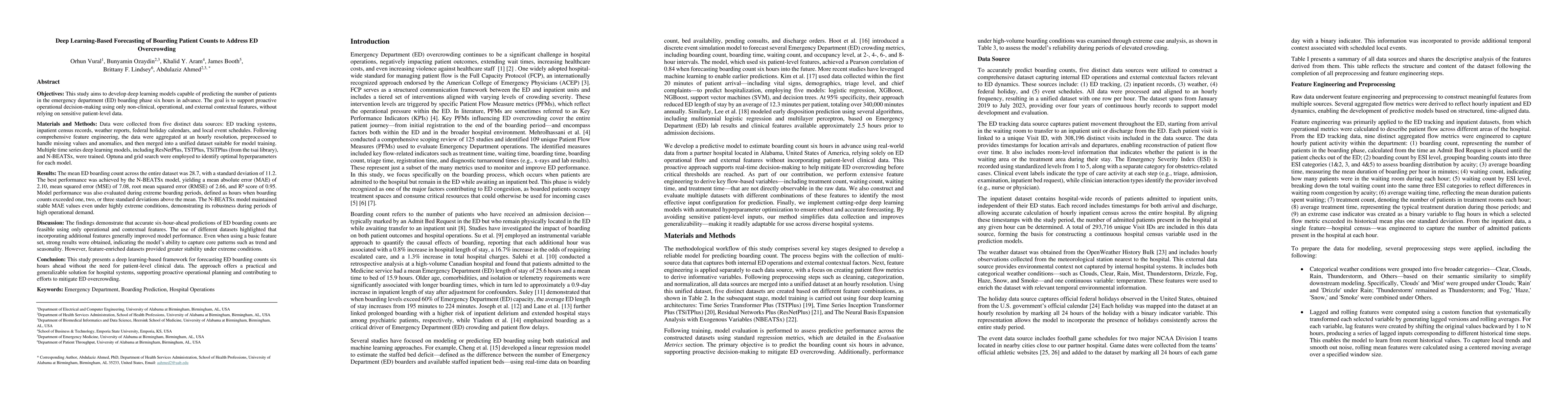 Thumbnail for Deep Learning-Based Forecasting of Boarding Patient Counts to Address ED
  Overcrowding