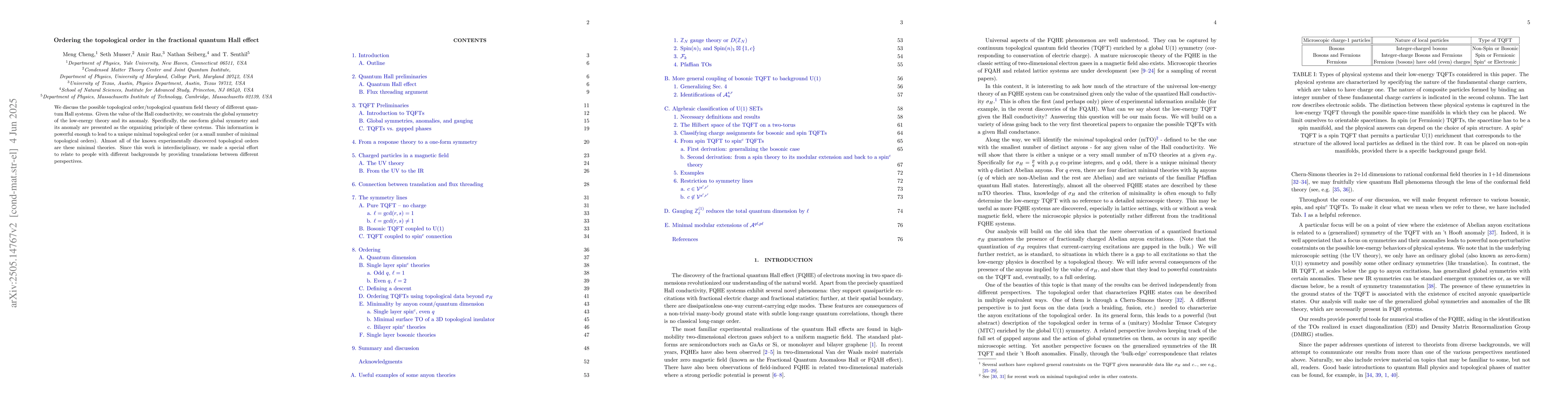 Thumbnail for Ordering the topological order in the fractional quantum Hall effect