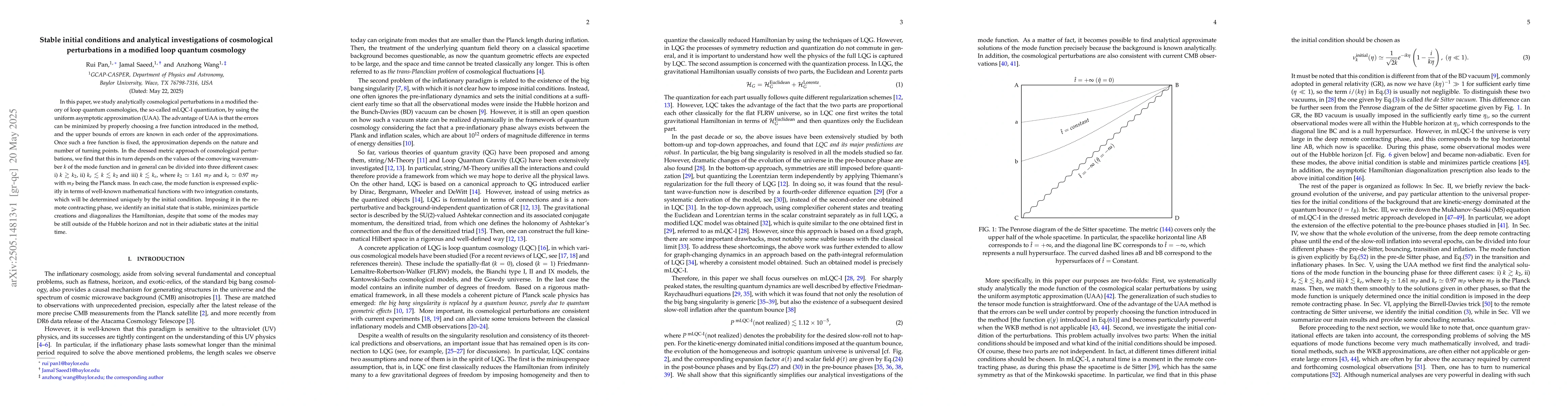 Thumbnail for Stable initial conditions and analytical investigations of cosmological
  perturbations in a modified loop quantum cosmology