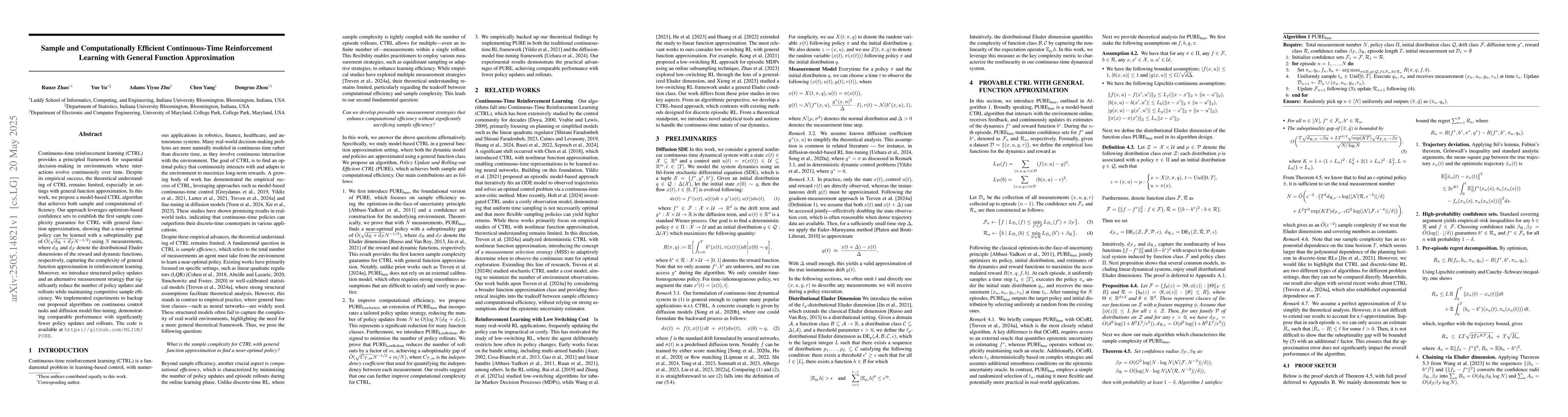 Thumbnail for Sample and Computationally Efficient Continuous-Time Reinforcement
  Learning with General Function Approximation