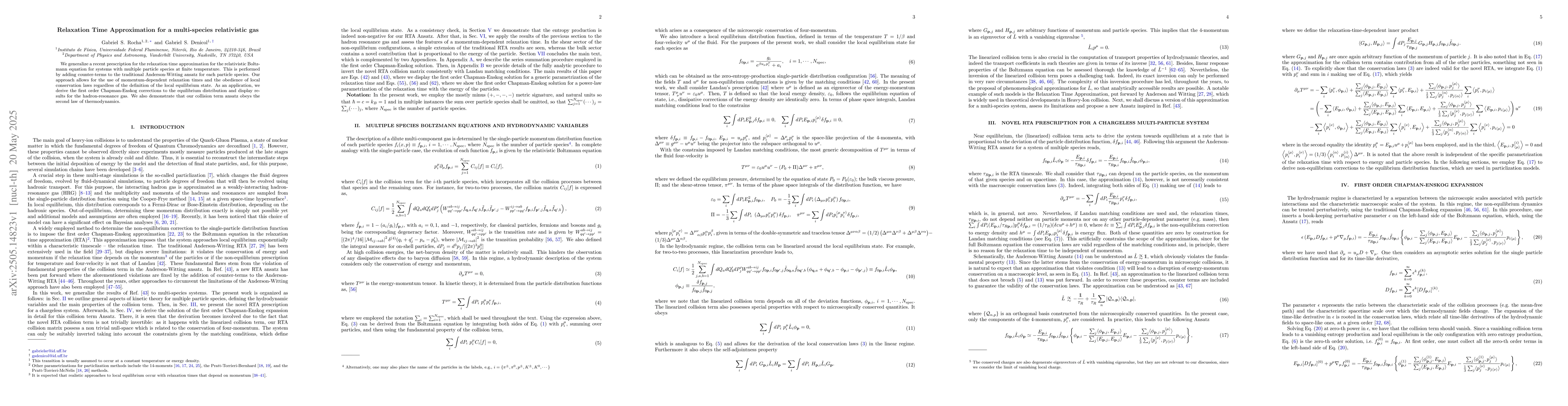 Thumbnail for Relaxation Time Approximation for a multi-species relativistic gas