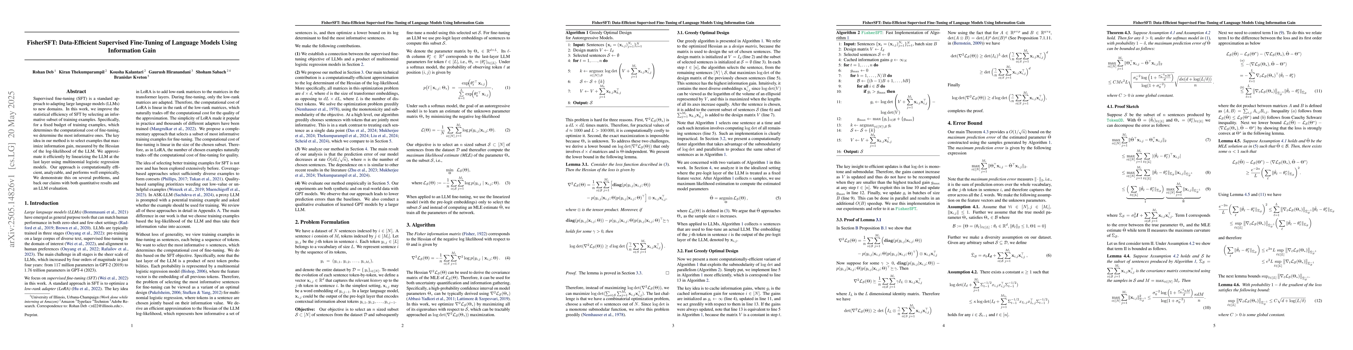 Thumbnail for FisherSFT: Data-Efficient Supervised Fine-Tuning of Language Models
  Using Information Gain