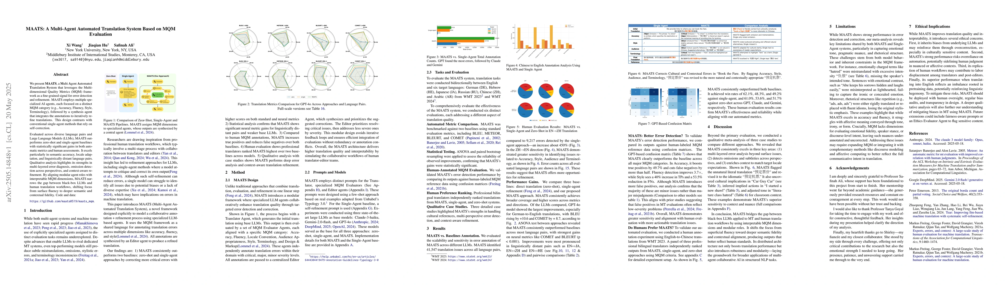 Thumbnail for MAATS: A Multi-Agent Automated Translation System Based on MQM
  Evaluation