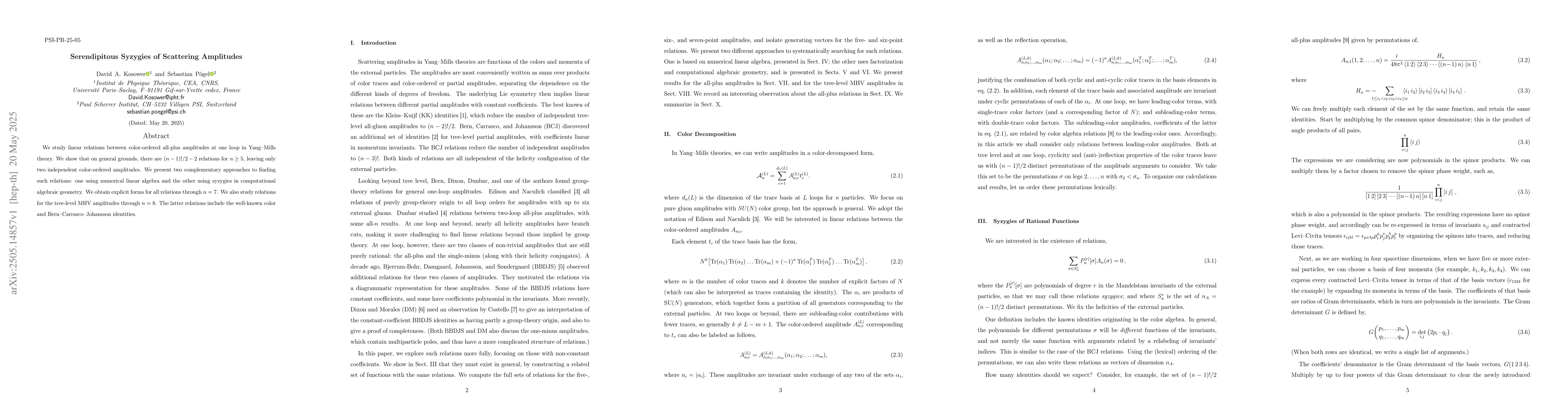 Thumbnail for Serendipitous Syzygies of Scattering Amplitudes