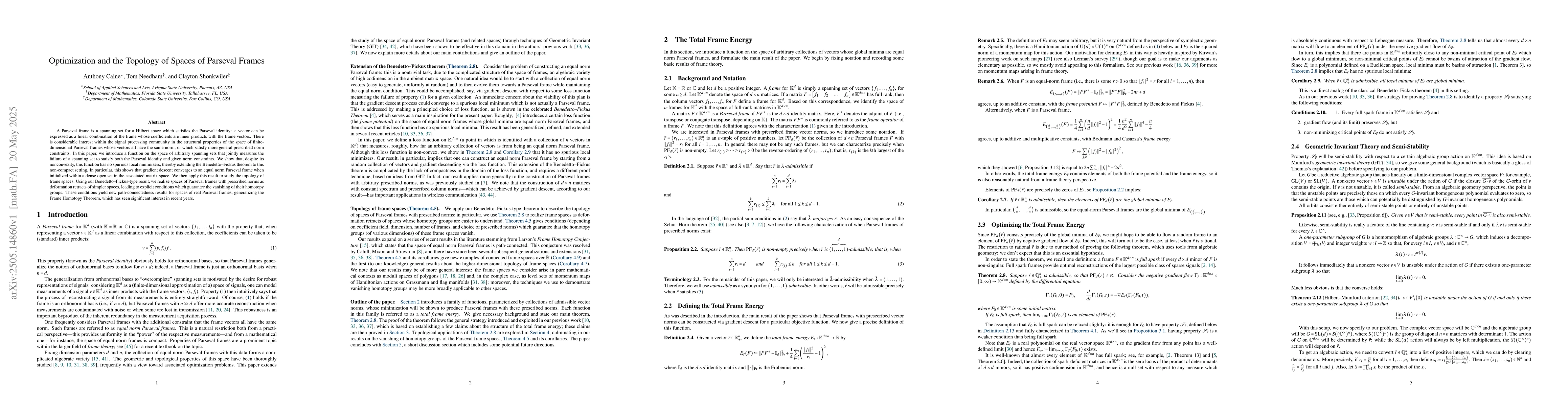 Thumbnail for Optimization and the Topology of Spaces of Parseval Frames