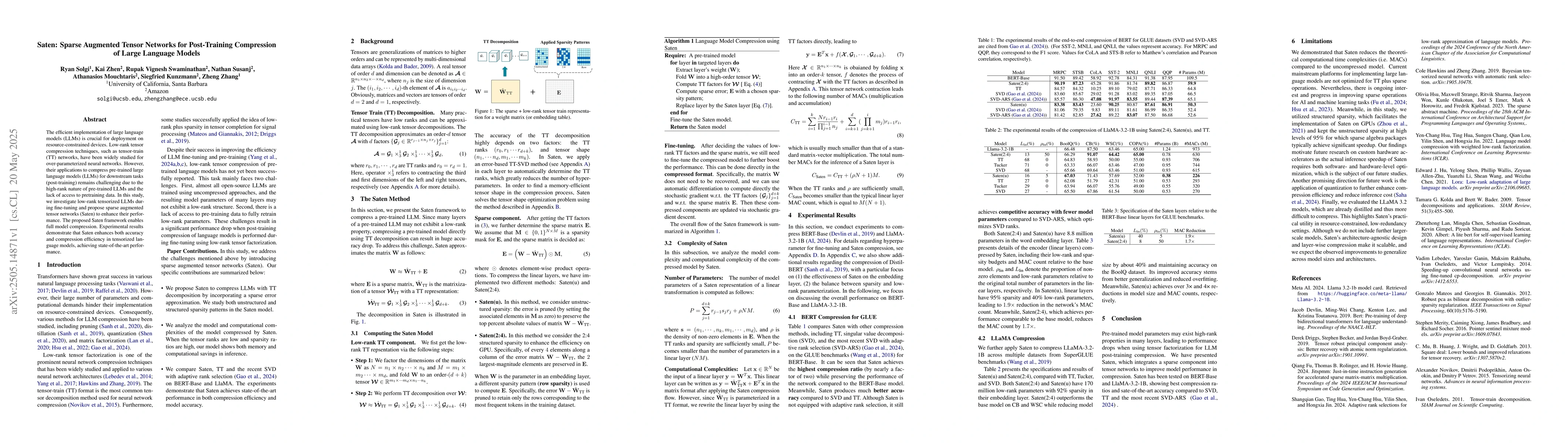 Thumbnail for Saten: Sparse Augmented Tensor Networks for Post-Training Compression of
  Large Language Models