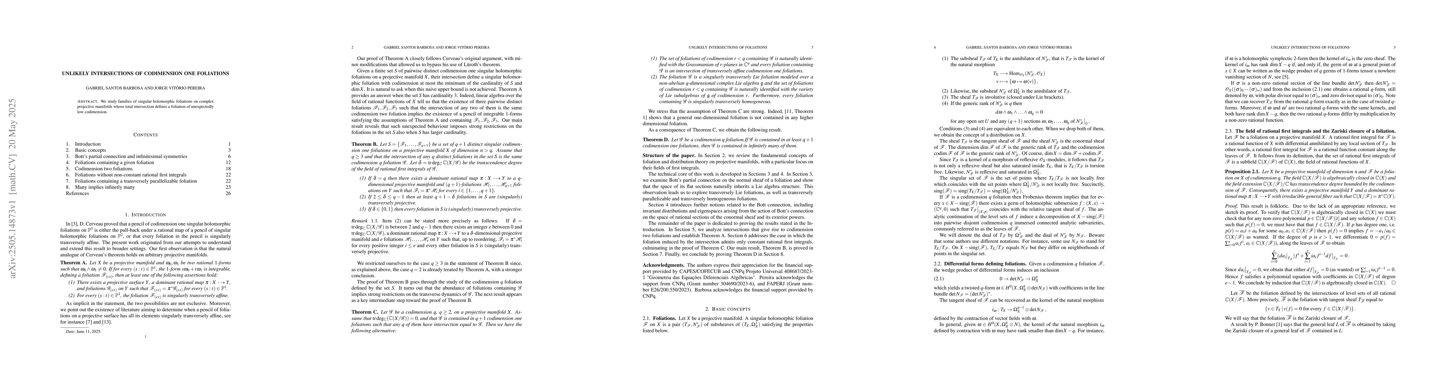 Thumbnail for Unlikely intersections of codimension one foliations
