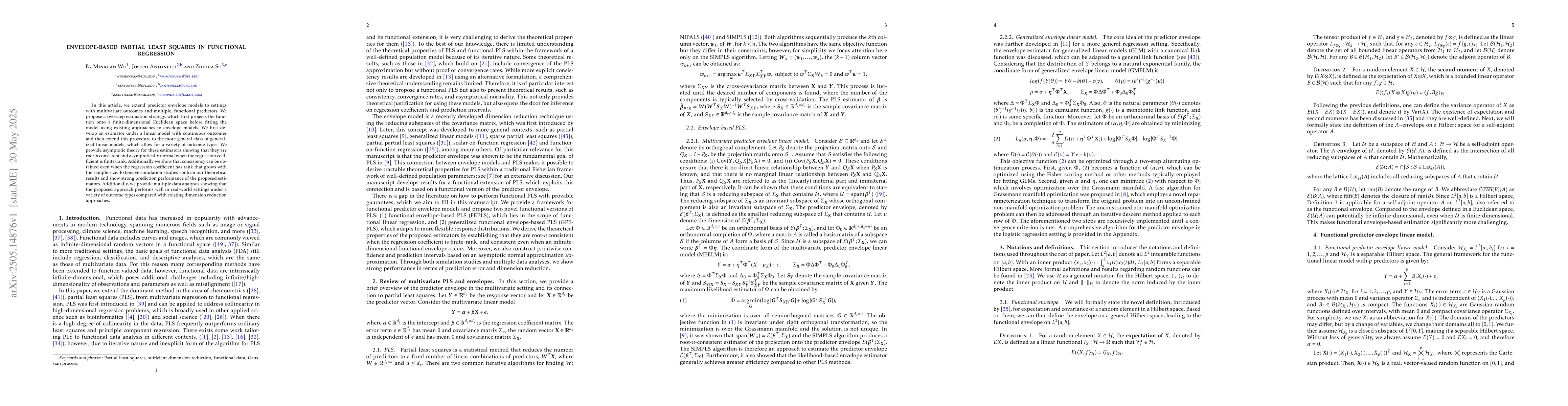 Thumbnail for Envelope-based partial least squares in functional regression