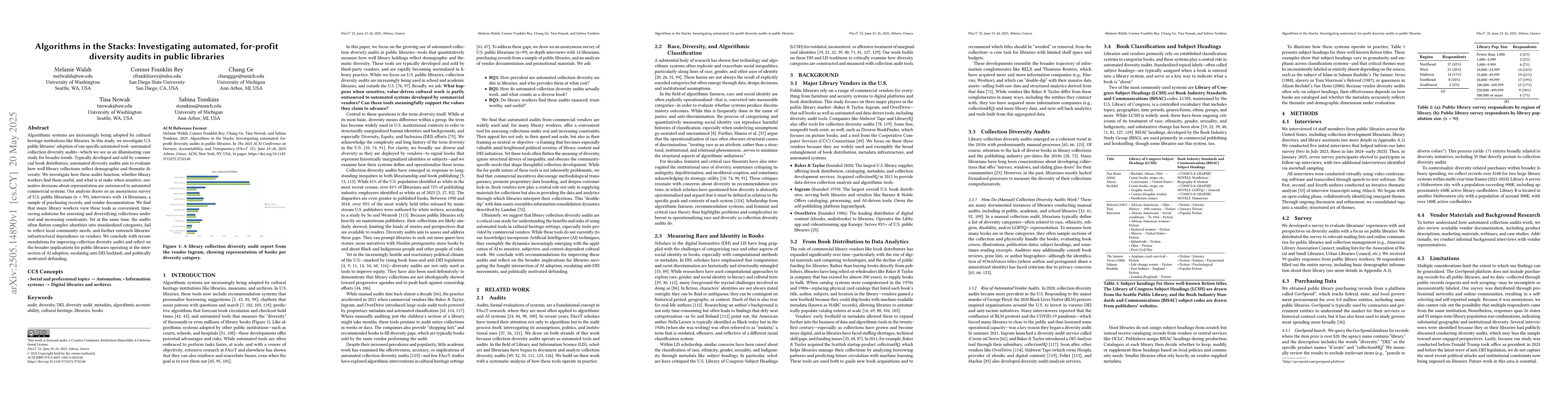 Thumbnail for Algorithms in the Stacks: Investigating automated, for-profit diversity
  audits in public libraries