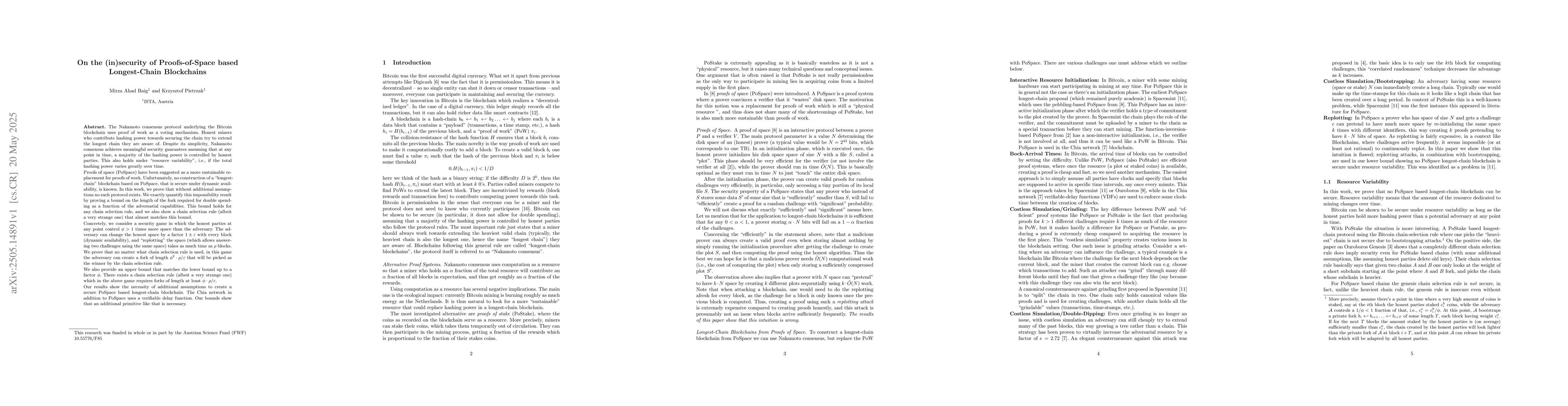 Thumbnail for On the (in)security of Proofs-of-Space based Longest-Chain Blockchains