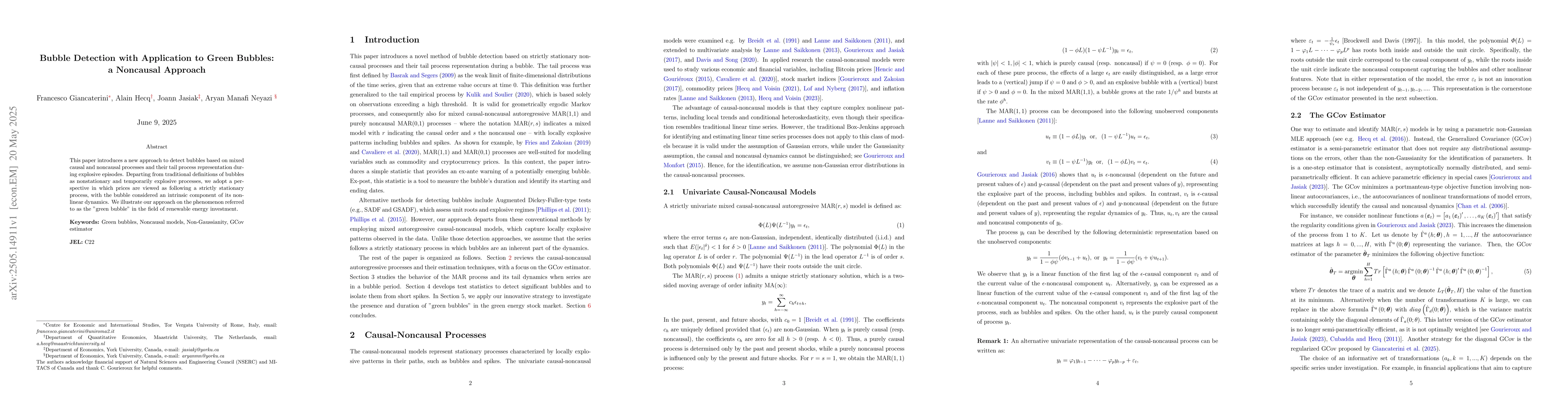 Thumbnail for Bubble Detection with Application to Green Bubbles: A Noncausal Approach
