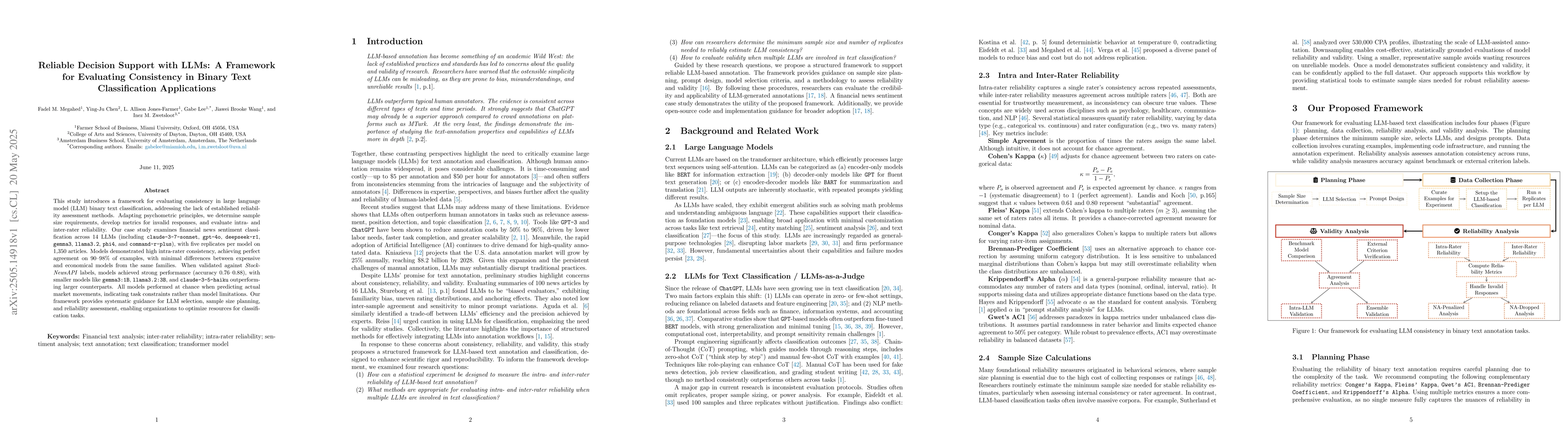Thumbnail for Reliable Decision Support with LLMs: A Framework for Evaluating
  Consistency in Binary Text Classification Applications