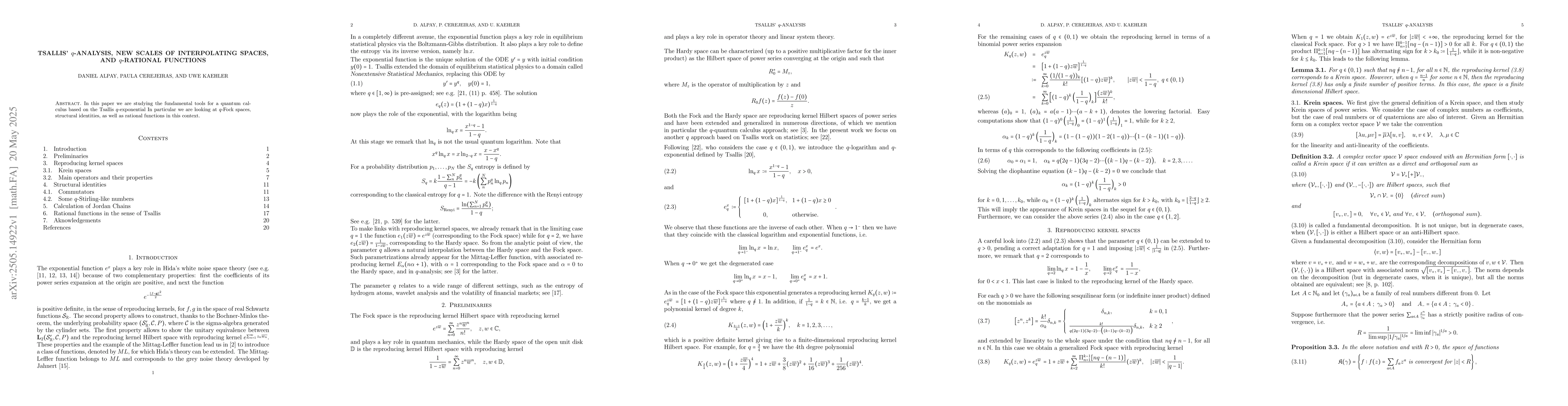 Thumbnail for Tsallis' q-analysis, new scales of interpolating spaces and q-rational
  functions