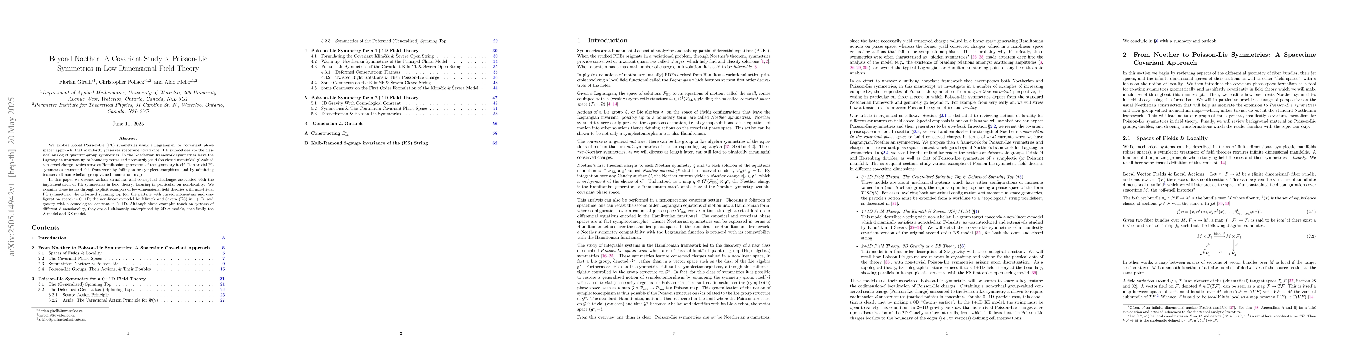 Thumbnail for Beyond Noether: A Covariant Study of Poisson-Lie Symmetries in Low
  Dimensional Field Theory