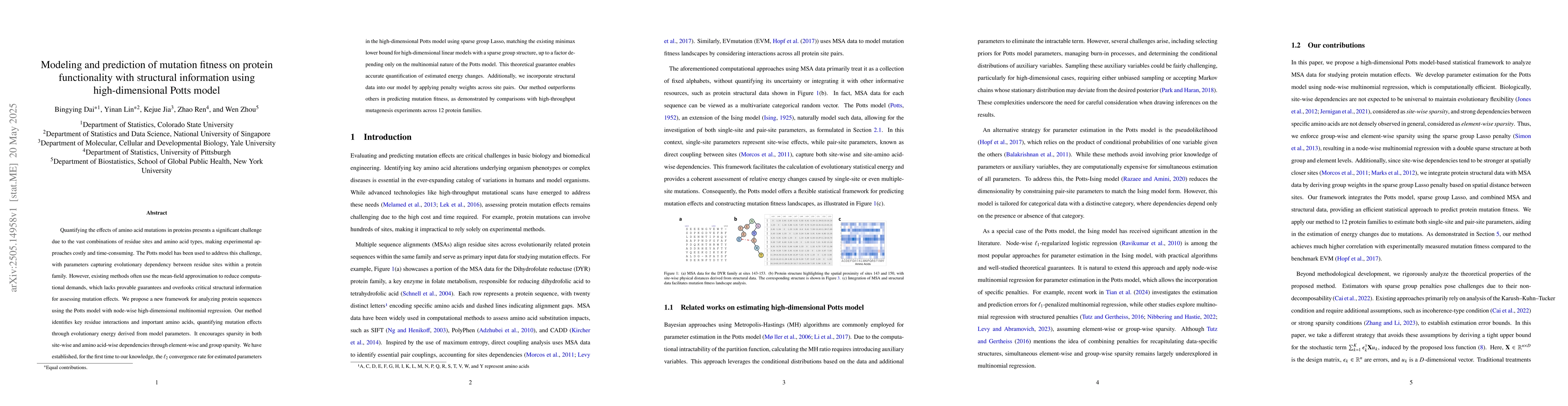 Thumbnail for Modeling and prediction of mutation fitness on protein functionality
  with structural information using high-dimensional Potts model