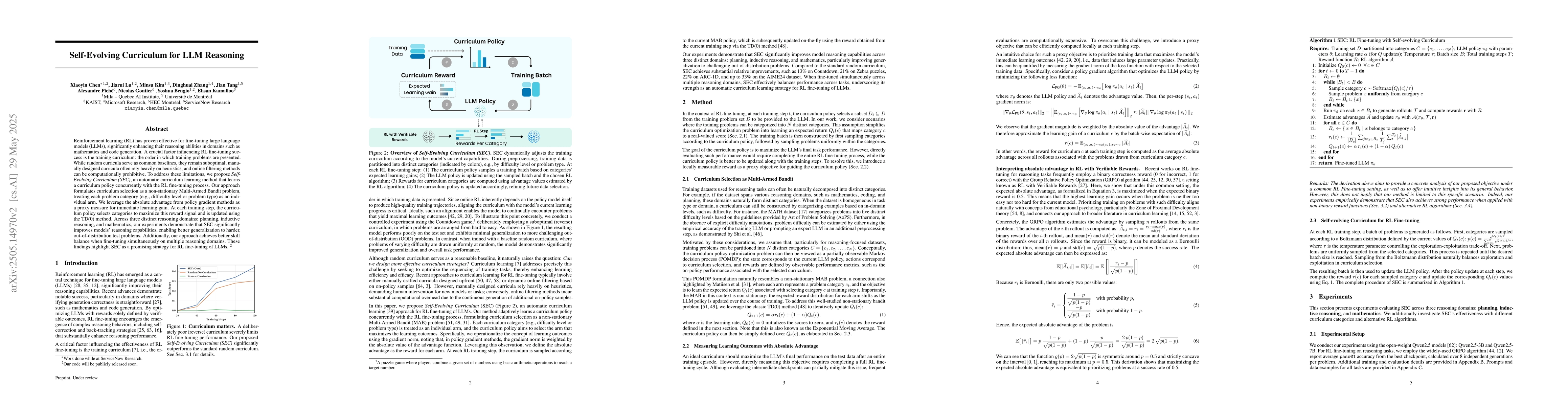 Thumbnail for Self-Evolving Curriculum for LLM Reasoning