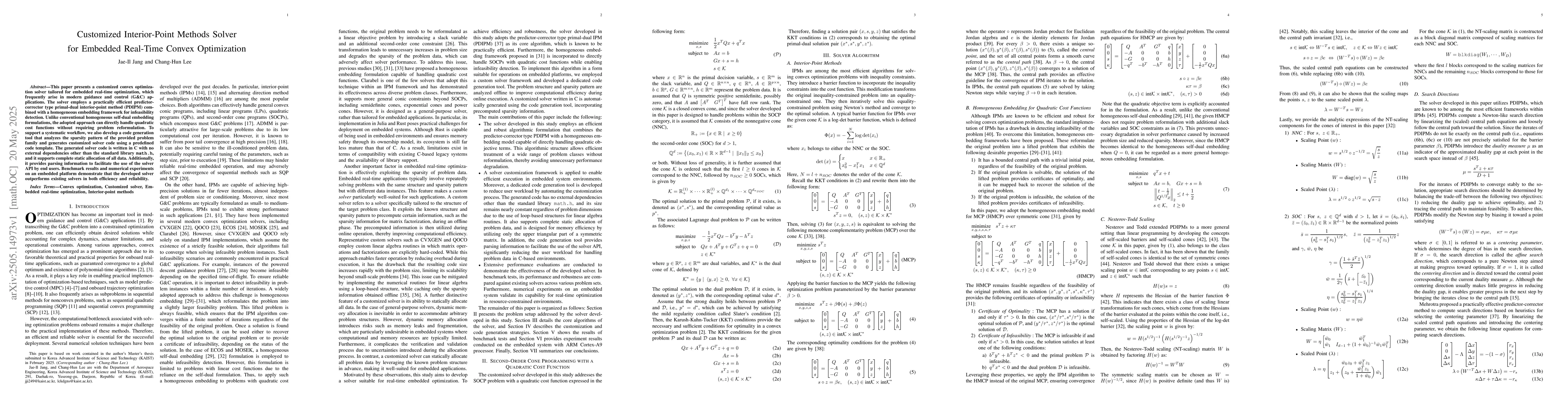 Thumbnail for Customized Interior-Point Methods Solver for Embedded Real-Time Convex
  Optimization