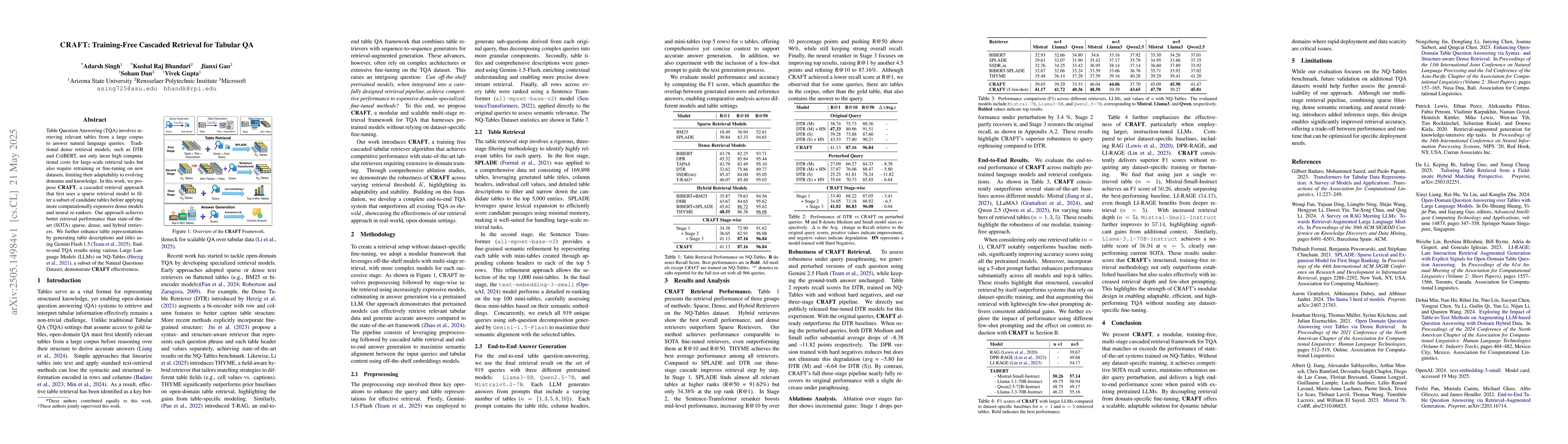 Thumbnail for CRAFT: Training-Free Cascaded Retrieval for Tabular QA