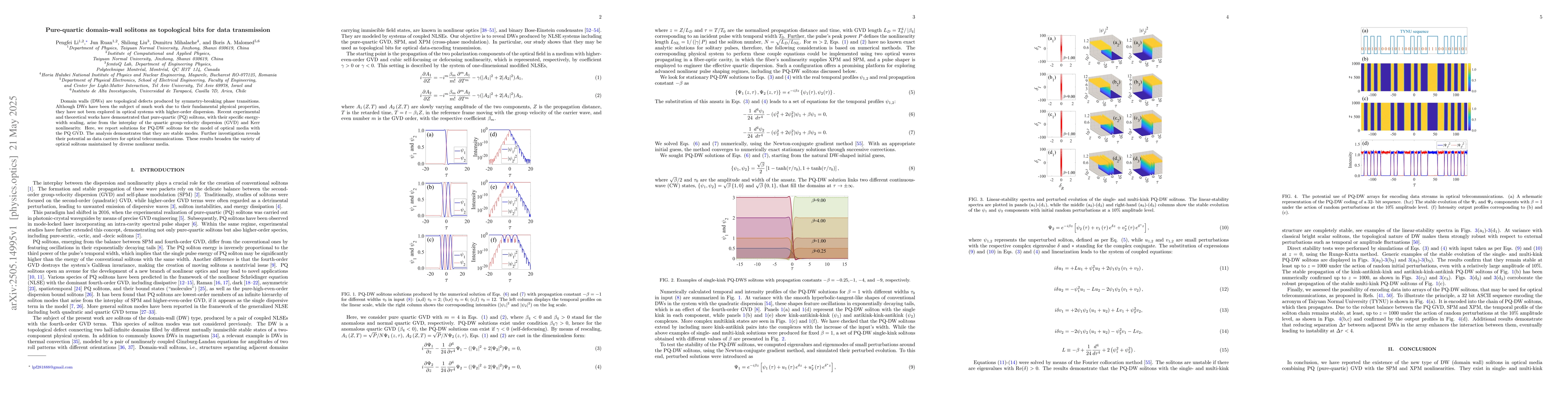Thumbnail for Pure-quartic domain-wall solitons as topological bits for data
  transmission
