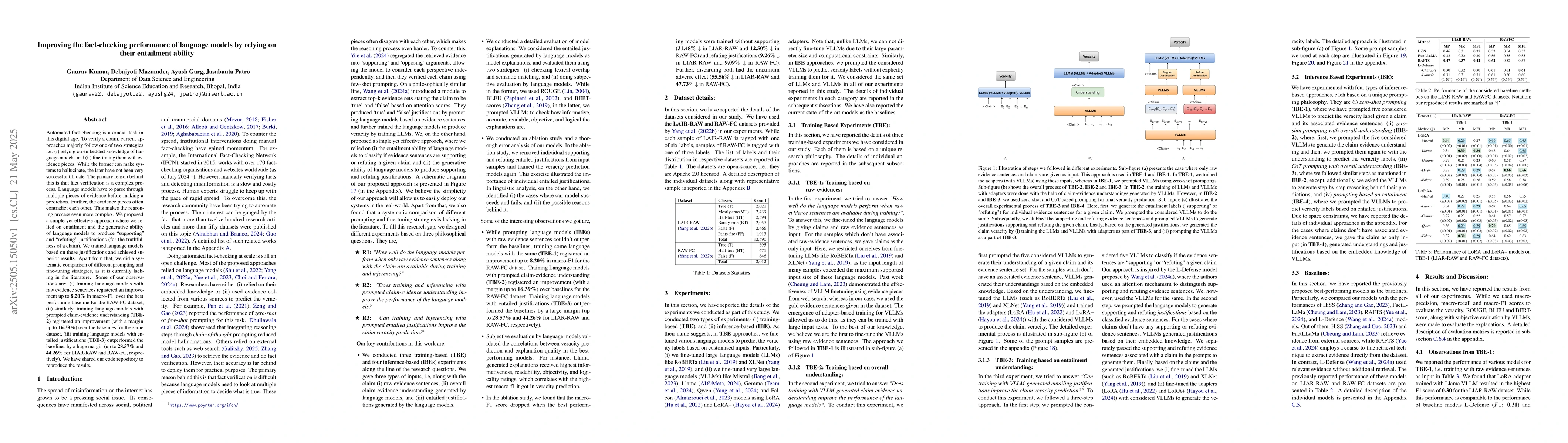 Thumbnail for Improving the fact-checking performance of language models by relying on
  their entailment ability