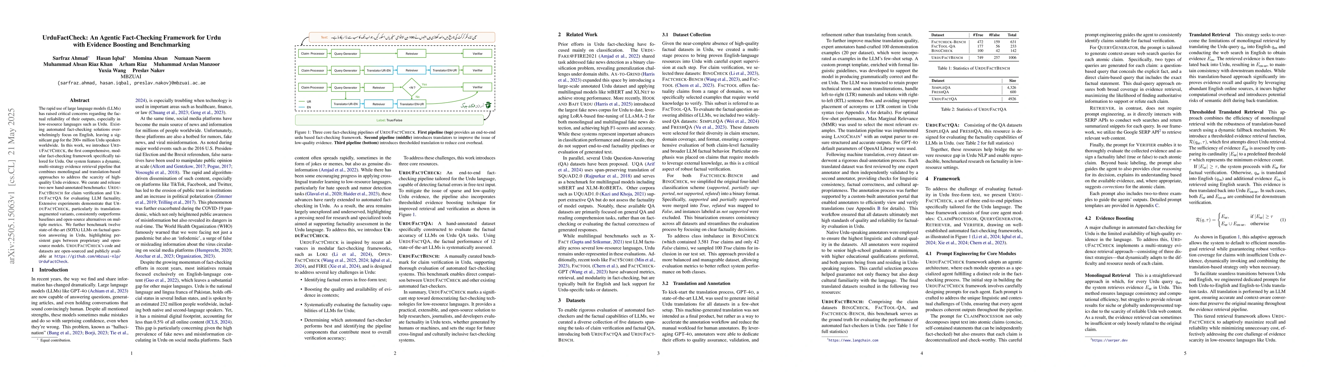 Thumbnail for UrduFactCheck: An Agentic Fact-Checking Framework for Urdu with Evidence
  Boosting and Benchmarking