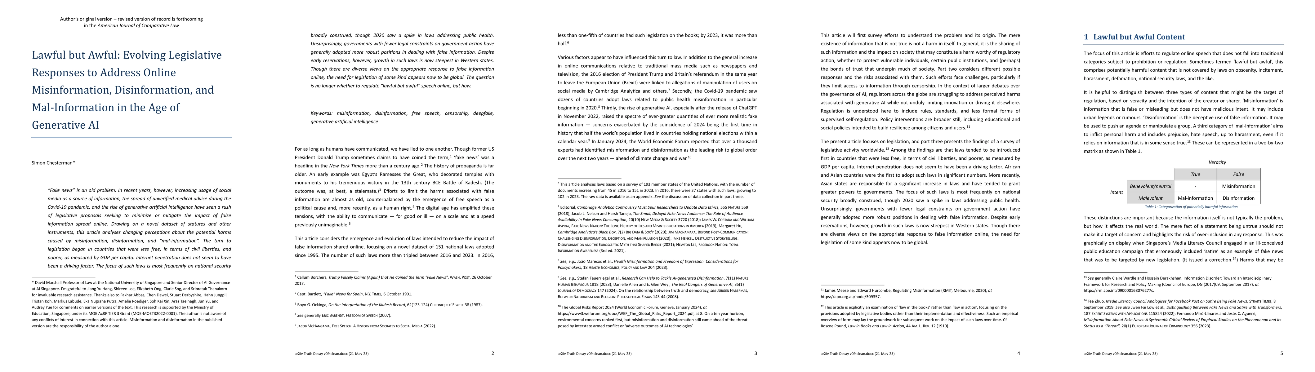 Thumbnail for Lawful but Awful: Evolving Legislative Responses to Address Online
  Misinformation, Disinformation, and Mal-Information in the Age of Generative
  AI