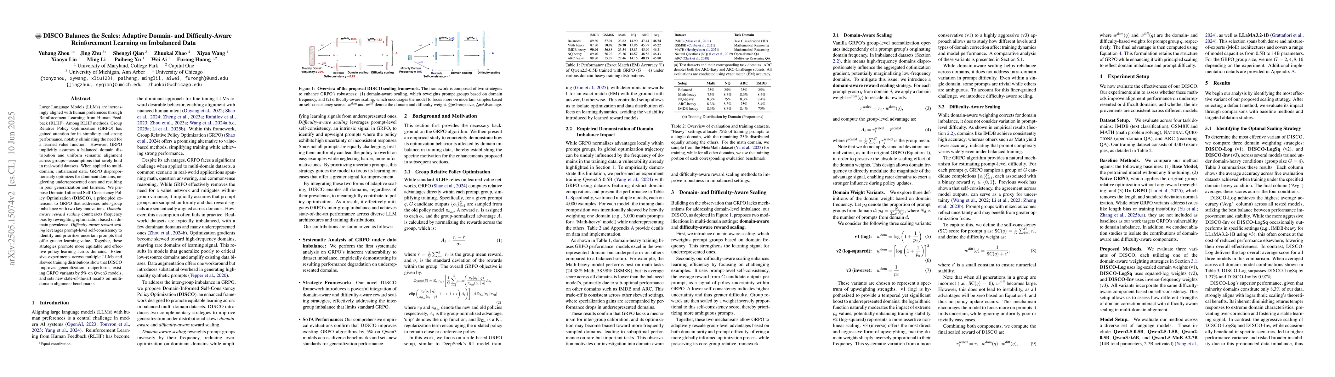 Thumbnail for DISCO Balances the Scales: Adaptive Domain- and Difficulty-Aware
  Reinforcement Learning on Imbalanced Data