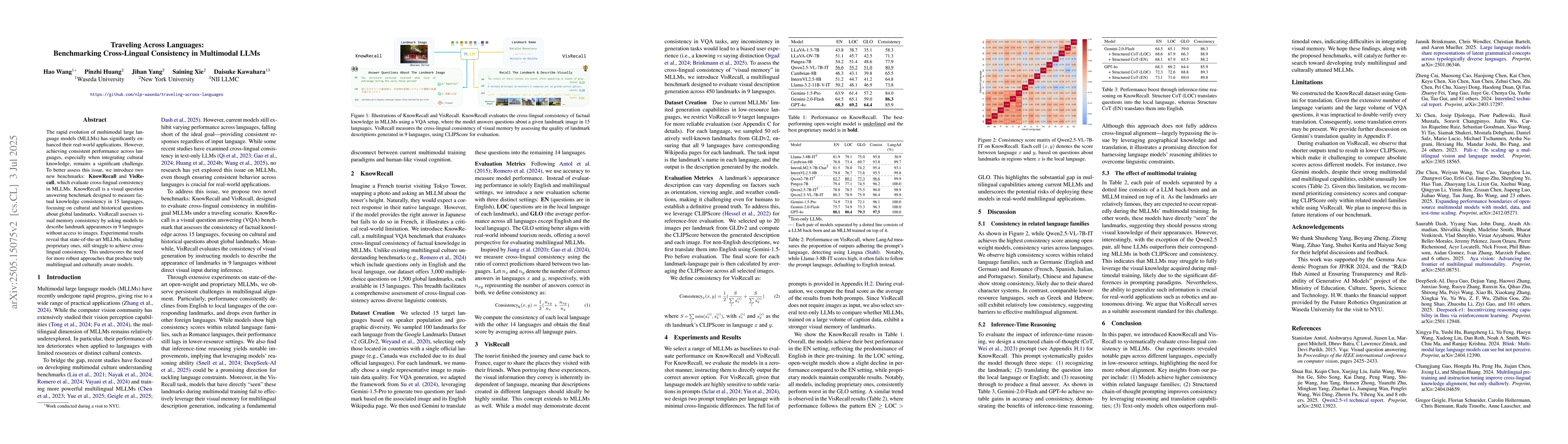 Thumbnail for Traveling Across Languages: Benchmarking Cross-Lingual Consistency in
  Multimodal LLMs
