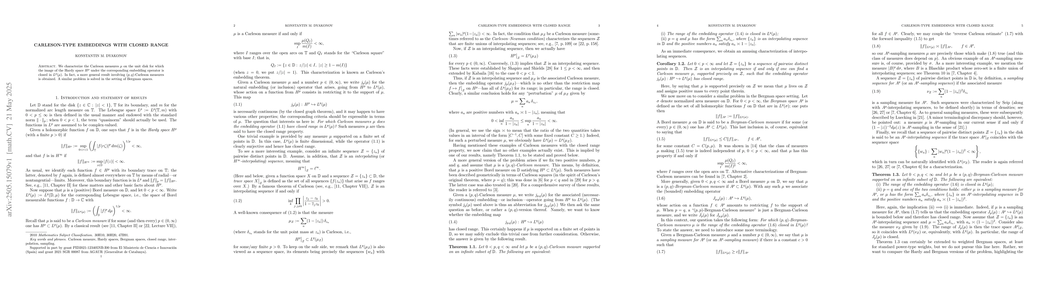Thumbnail for Carleson-type embeddings with closed range