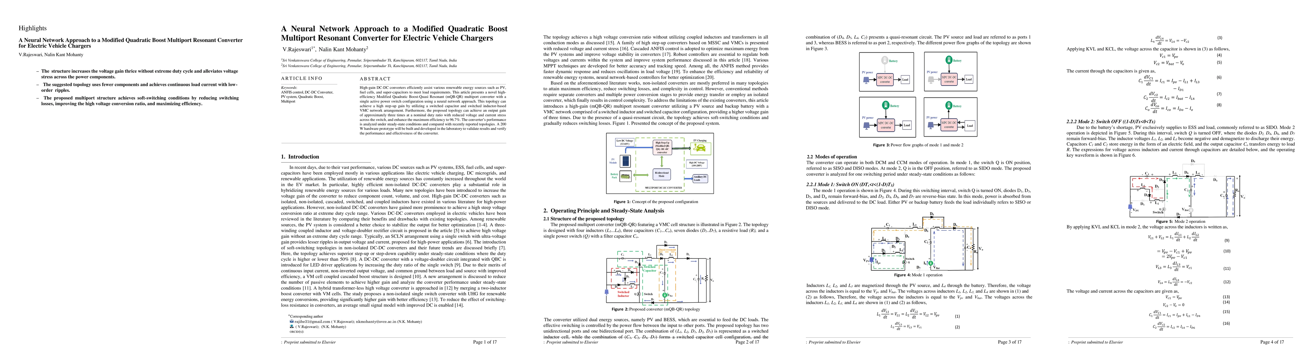 Thumbnail for A Neural Network Approach to a Modified Quadratic Boost Multiport
  Resonant Converter for Electric Vehicle Chargers