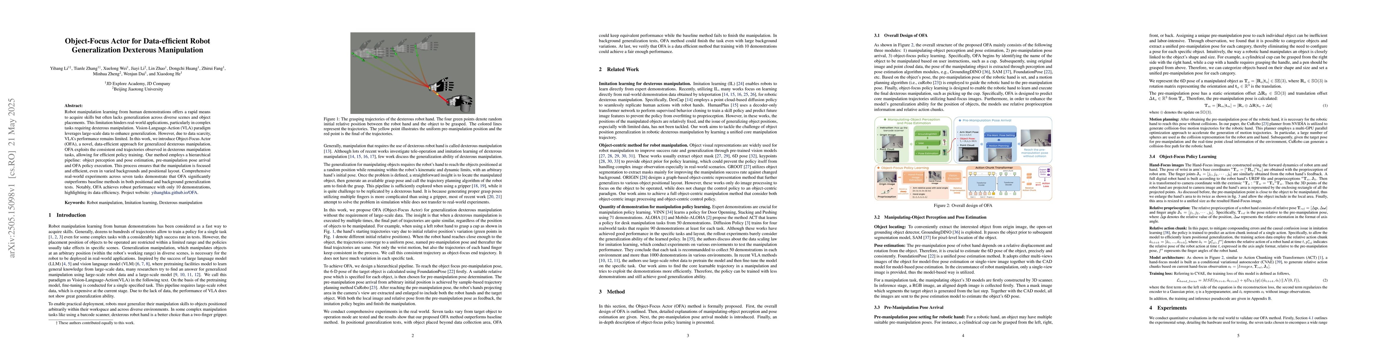 Thumbnail for Object-Focus Actor for Data-efficient Robot Generalization Dexterous
  Manipulation