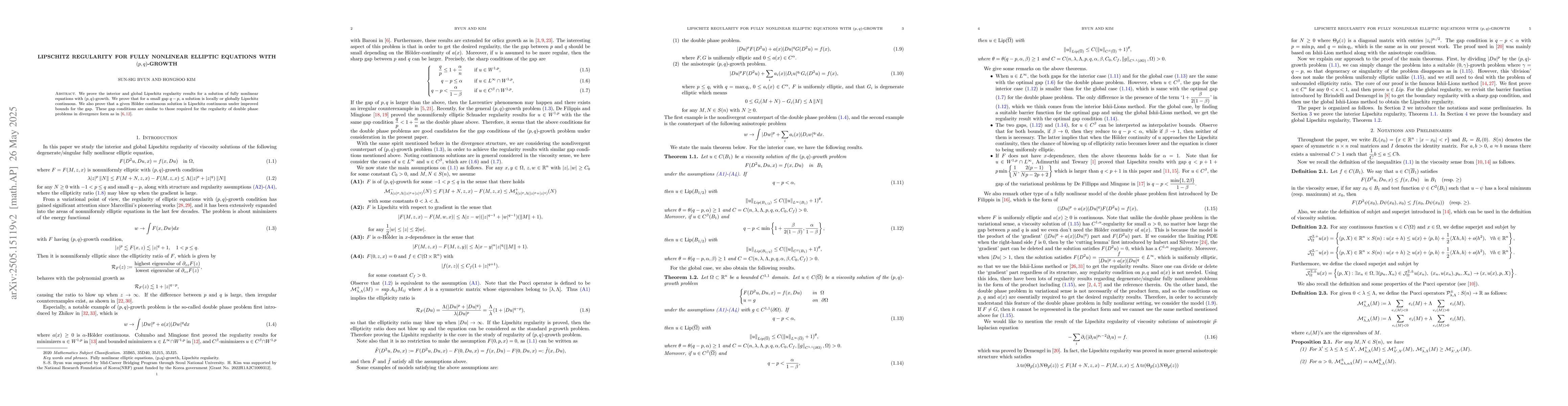 Thumbnail for Lipschitz regularity for fully nonlinear elliptic equations with
  $(p,q)$-growth