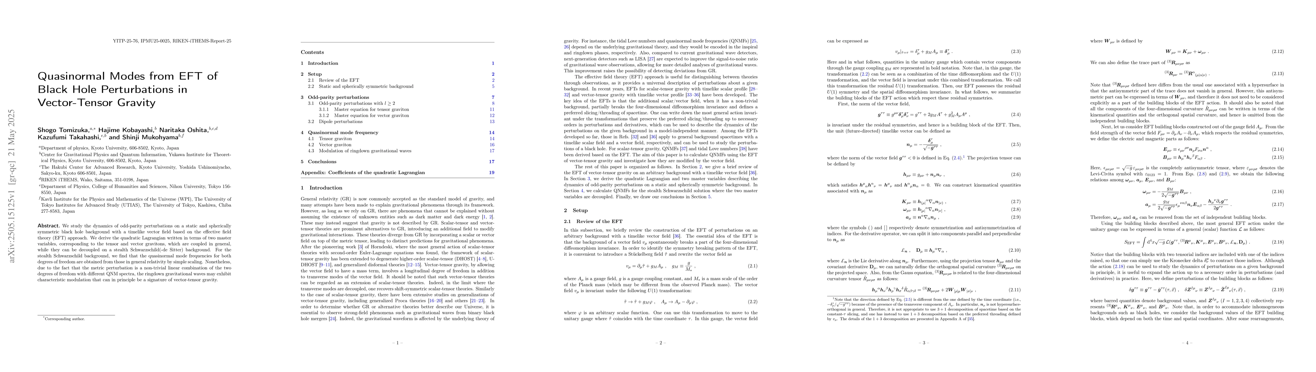 Thumbnail for Quasinormal Modes from EFT of Black Hole Perturbations in Vector-Tensor
  Gravity