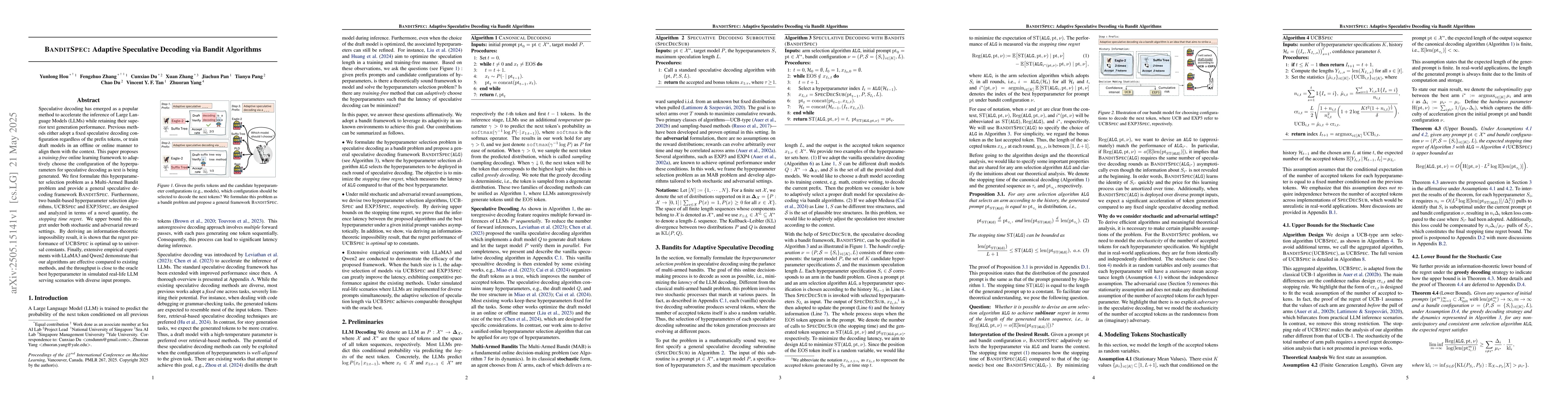 Thumbnail for BanditSpec: Adaptive Speculative Decoding via Bandit Algorithms