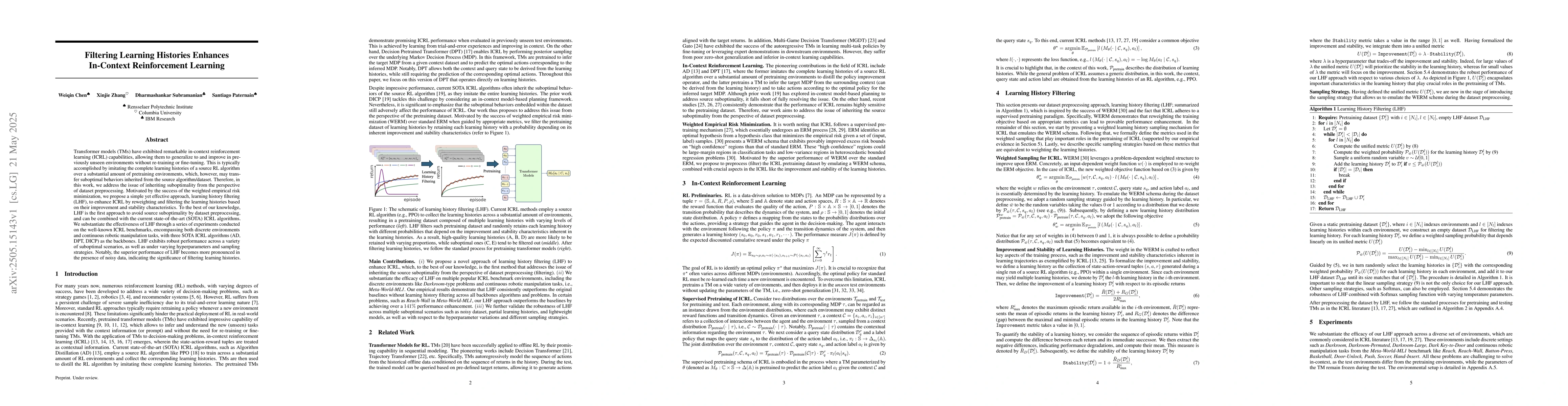 Thumbnail for Filtering Learning Histories Enhances In-Context Reinforcement Learning