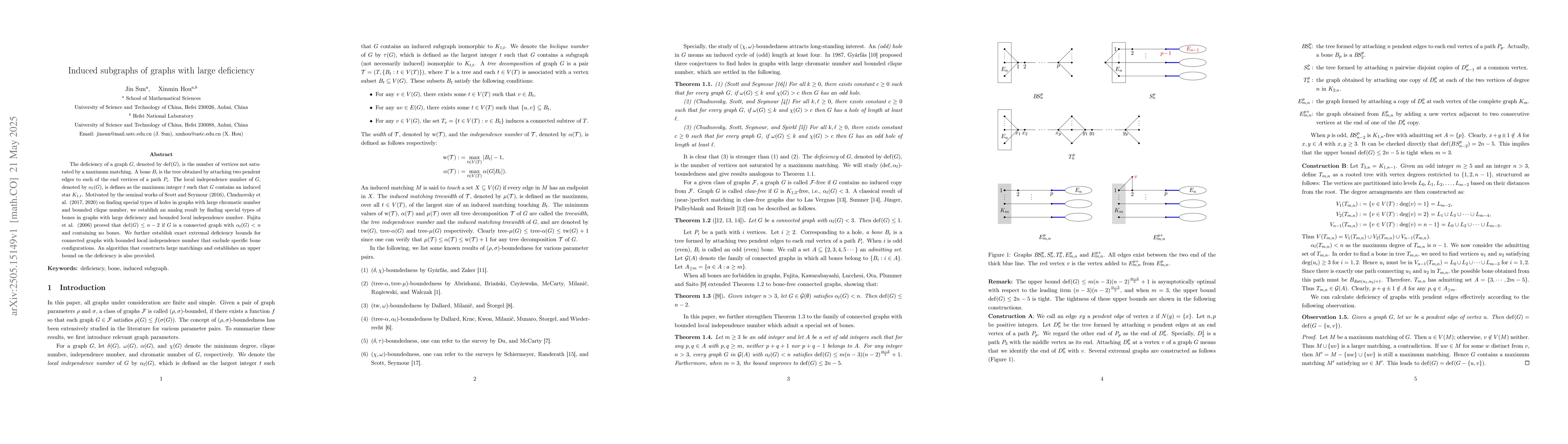 Thumbnail for Induced subgraphs of graphs with large deficiency