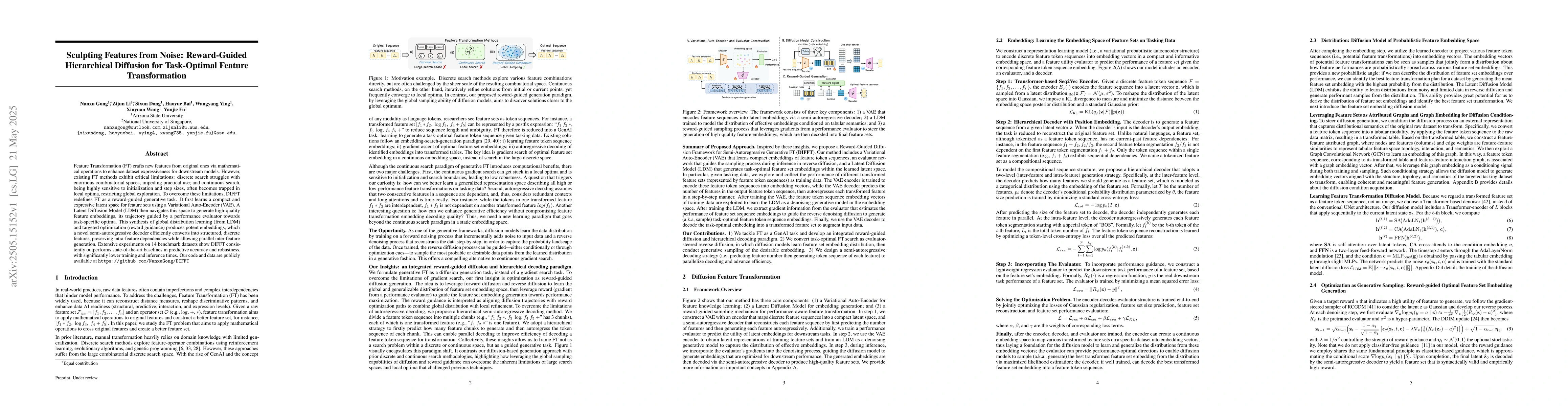 Thumbnail for Sculpting Features from Noise: Reward-Guided Hierarchical Diffusion for
  Task-Optimal Feature Transformation