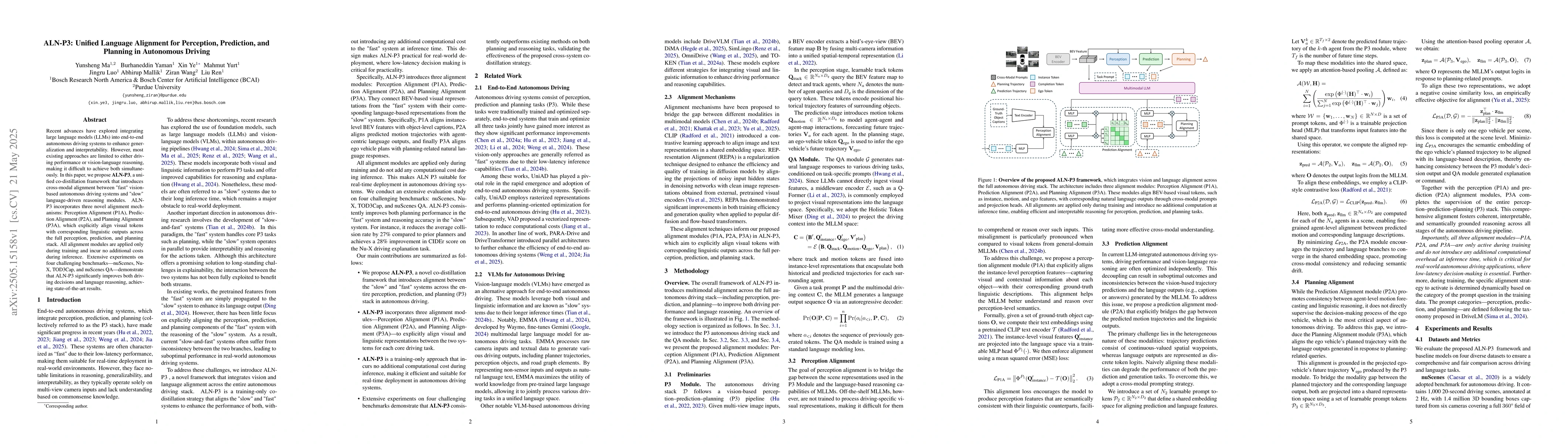 Thumbnail for ALN-P3: Unified Language Alignment for Perception, Prediction, and
  Planning in Autonomous Driving