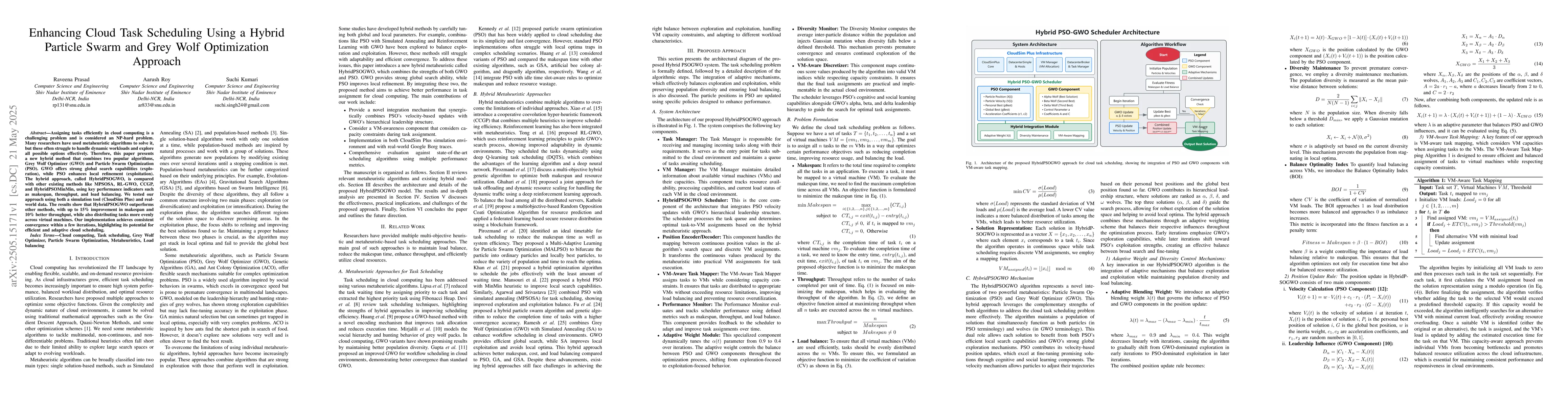 Thumbnail for Enhancing Cloud Task Scheduling Using a Hybrid Particle Swarm and Grey
  Wolf Optimization Approach