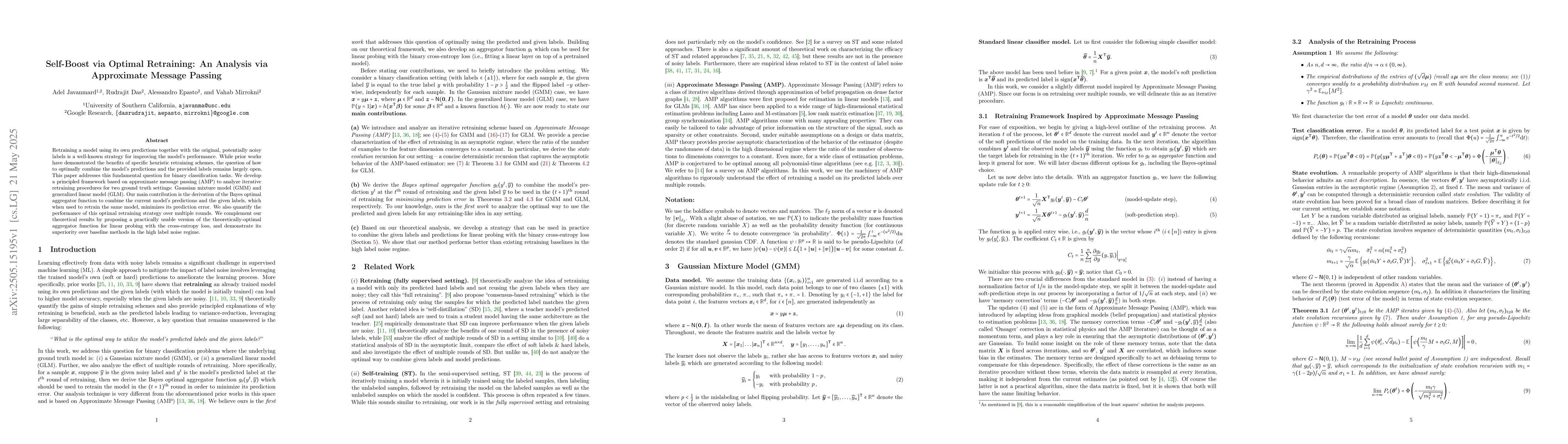 Thumbnail for Self-Boost via Optimal Retraining: An Analysis via Approximate Message
  Passing