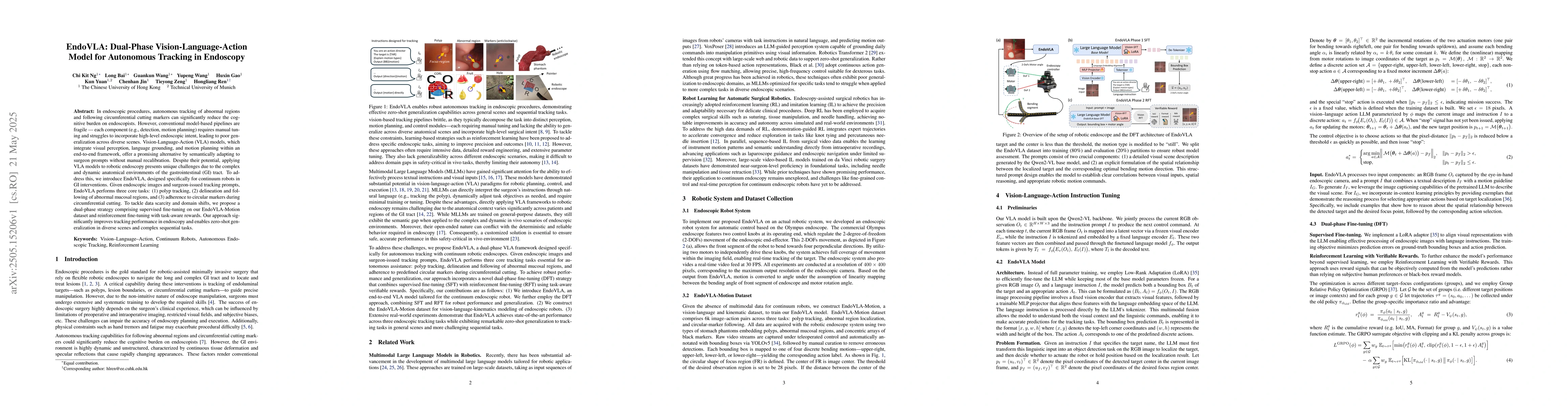 Thumbnail for EndoVLA: Dual-Phase Vision-Language-Action Model for Autonomous Tracking
  in Endoscopy