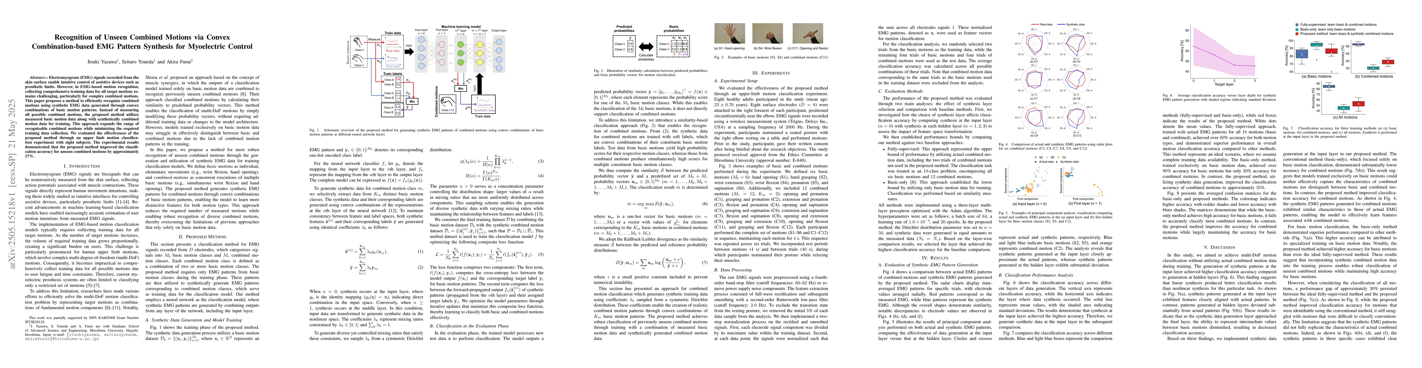 Thumbnail for Recognition of Unseen Combined Motions via Convex Combination-based EMG
  Pattern Synthesis for Myoelectric Control